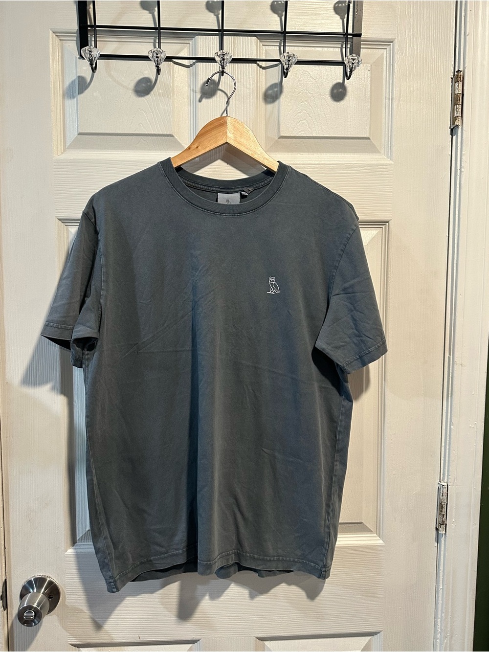 OVO Washed Gray Crewneck T-Shirt with Subtle Logo